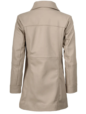 Kandis Women's Beige Real Leather Car Coat - Neutral 3/4 Rider Sophisticate