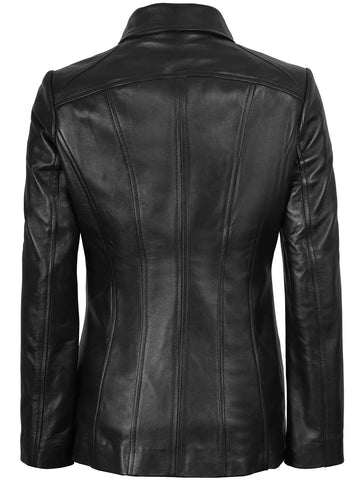 Marsha Women's Shirt Collar Black Leather Car Coat - Chic 3/4 Moto Essential