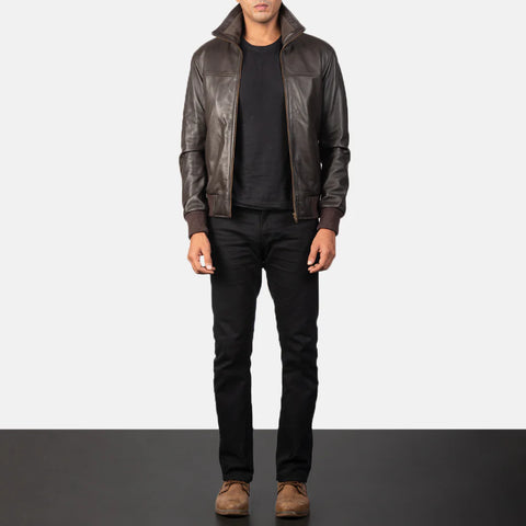 Air Rolf Brown — Genuine Leather Bomber Jacket, Classic Pilot Style, Quilted Lining, Rugged Vintage Finish
