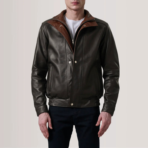 Alfred — Brown Genuine Leather Bomber Jacket, Quilted Insulation, Classic Pilot Style