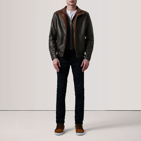 Alfred — Brown Genuine Leather Bomber Jacket, Quilted Insulation, Classic Pilot Style