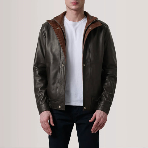 Alfred — Brown Genuine Leather Bomber Jacket, Quilted Insulation, Classic Pilot Style