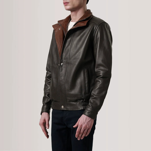 Alfred — Brown Genuine Leather Bomber Jacket, Quilted Insulation, Classic Pilot Style