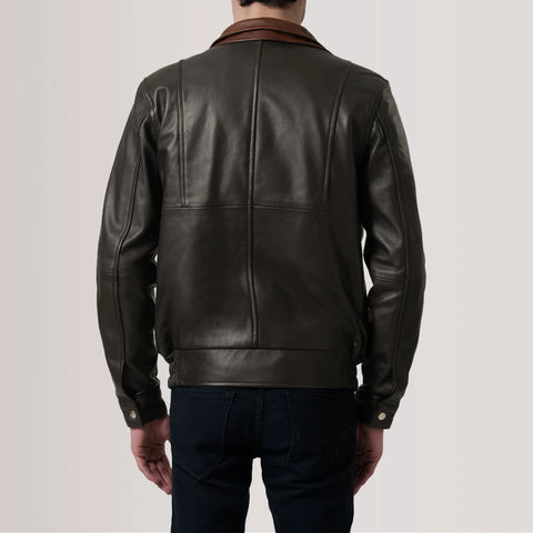Alfred — Brown Genuine Leather Bomber Jacket, Quilted Insulation, Classic Pilot Style