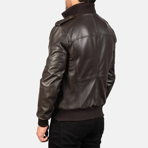 Agent Shadow — Brown Genuine Leather Bomber Jacket, Quilted Insulation, Vintage Pilot Style
