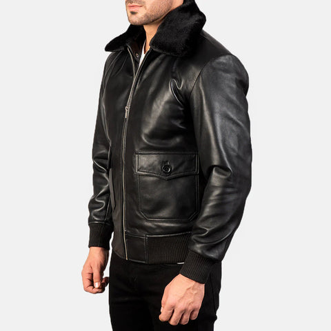 Airin G-1 — Black Genuine Leather Bomber Jacket, G-1 Flight-Inspired, Quilted Lining, YKK Hardware