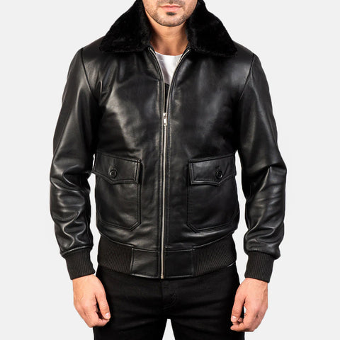 Airin G-1 — Black Genuine Leather Bomber Jacket, G-1 Flight-Inspired, Quilted Lining, YKK Hardware