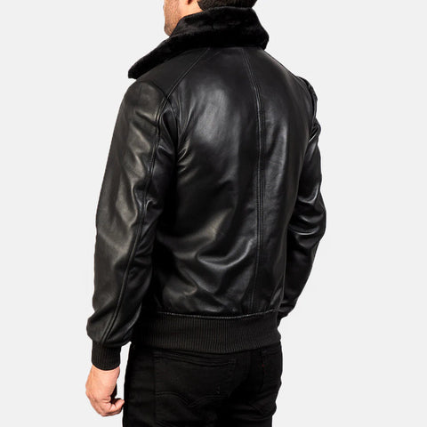 Airin G-1 — Black Genuine Leather Bomber Jacket, G-1 Flight-Inspired, Quilted Lining, YKK Hardware
