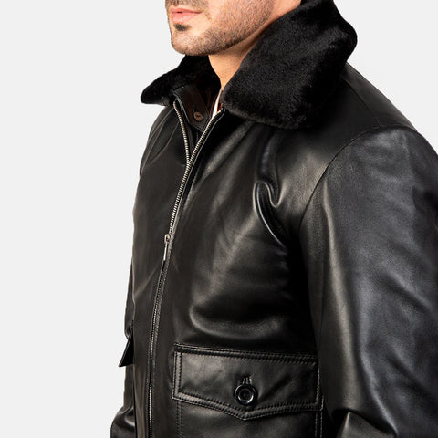 Airin G-1 — Black Genuine Leather Bomber Jacket, G-1 Flight-Inspired, Quilted Lining, YKK Hardware