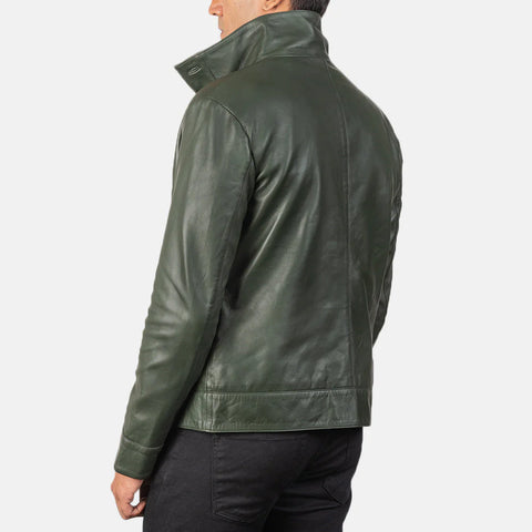 Columbus — Green Genuine Leather Bomber Jacket, Quilted Lining, Vintage Pilot Style