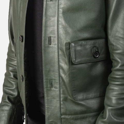 Columbus — Green Genuine Leather Bomber Jacket, Quilted Lining, Vintage Pilot Style