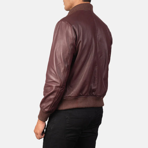 Shane — Maroon Genuine Leather Bomber Jacket, Quilted Lining