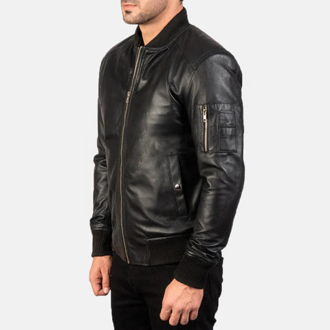 Bomia MA-1 Black Real Leather Bomber Jacket | Classic Men’s Premium Flight Jacket