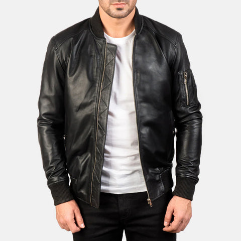 Bomia MA-1 Black Real Leather Bomber Jacket | Classic Men’s Premium Flight Jacket