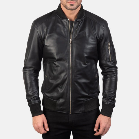 Bomia MA-1 Black Real Leather Bomber Jacket | Classic Men’s Premium Flight Jacket