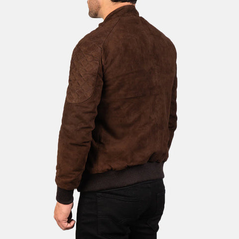 Sven — Mocha Suede Bomber Jacket, Premium Nubuck Suede, Quilted Lining, Ribbed Trims