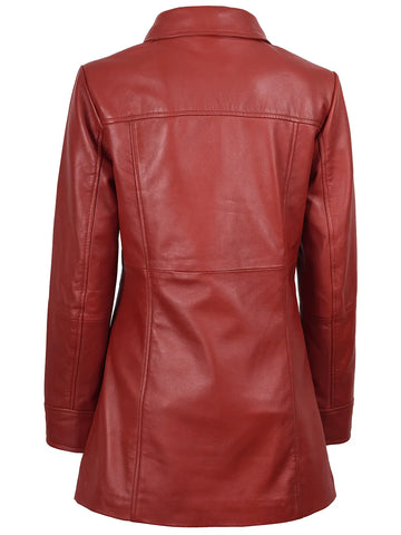 Kandis Women's Red Real Leather Car Coat - Bold 3/4 Statement Rider