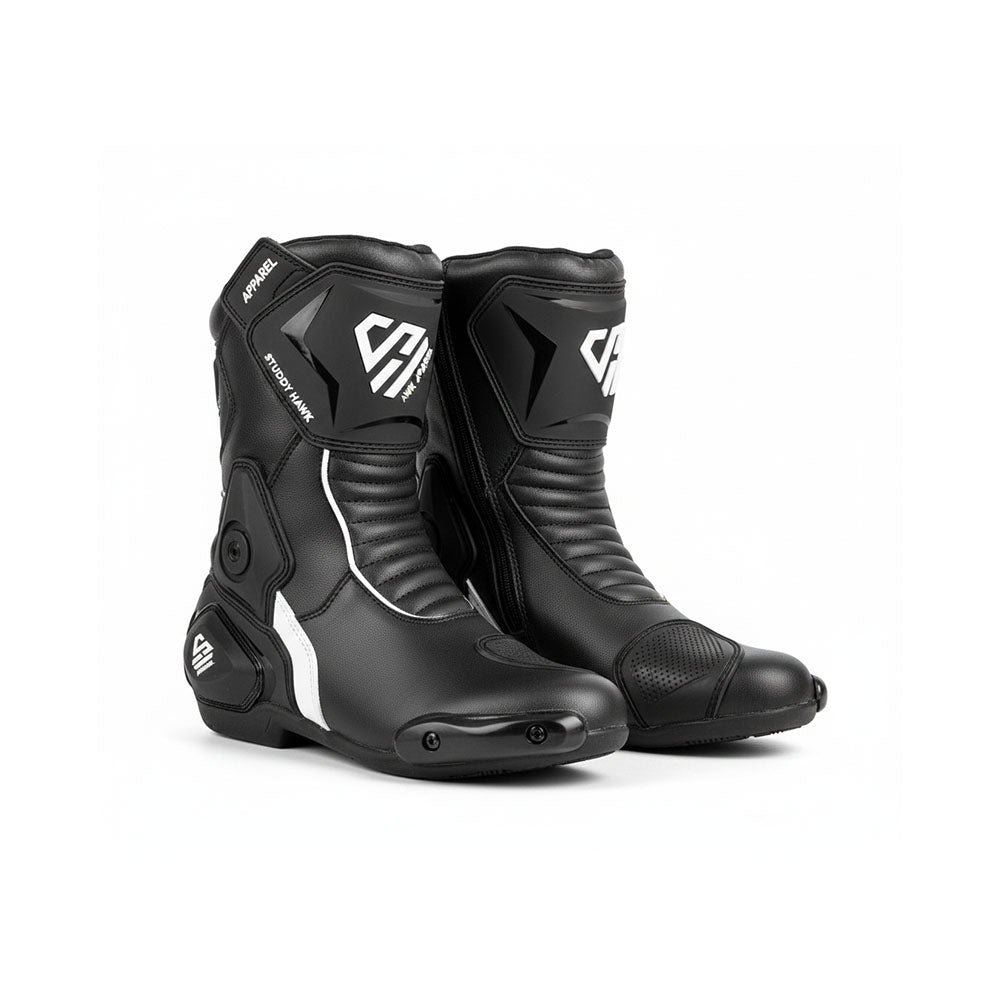 Black Leather Motorcycle Racing Boots – Protective Track Gear for Men