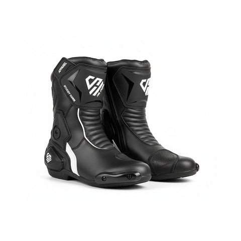 Black Leather Motorcycle Racing Boots – Protective Track Gear for Men