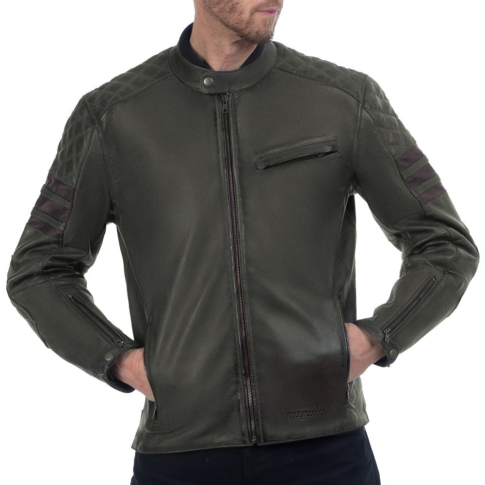 Dublin Olive Green Men’s Leather Motorcycle Jacket - Premium Retro Touring Gear