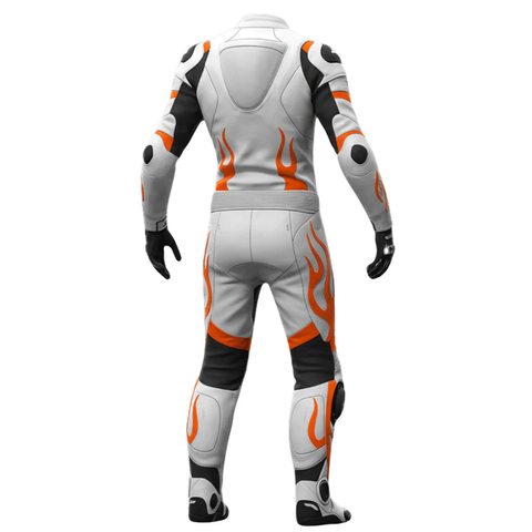 White Orange One-Piece Motorcycle Leather Racing Suit