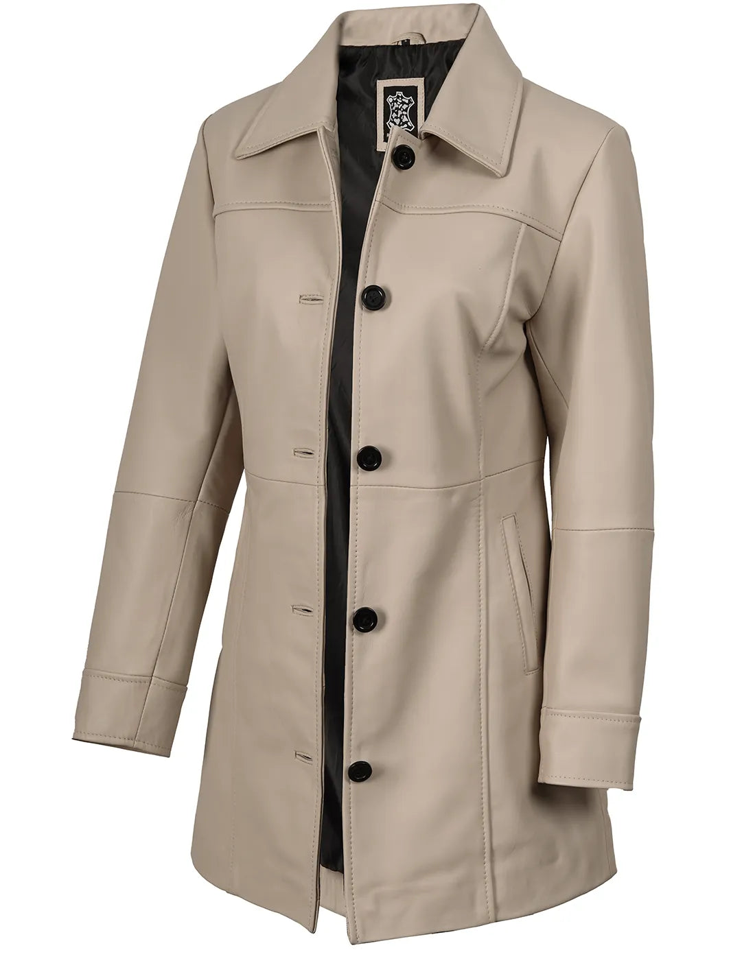Kandis Women's Beige Real Leather Car Coat - Neutral 3/4 Rider Sophisticate