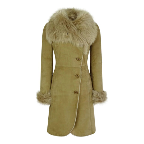 Women’s Luxury Toscana Sheepskin 3/4 Coat – Real Suede & Beaver Shearling Jacket (Copy)