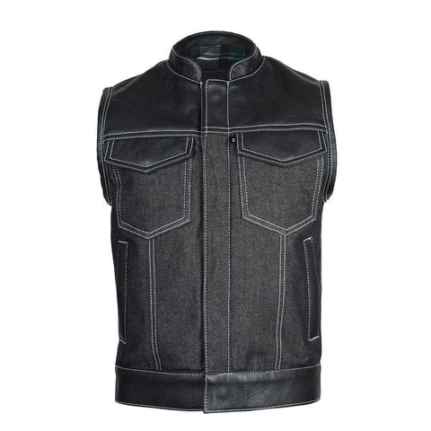 Baller Vest Men's Motorcycle Denim Club Style Riding Vest Sleeveless Biker Jacket