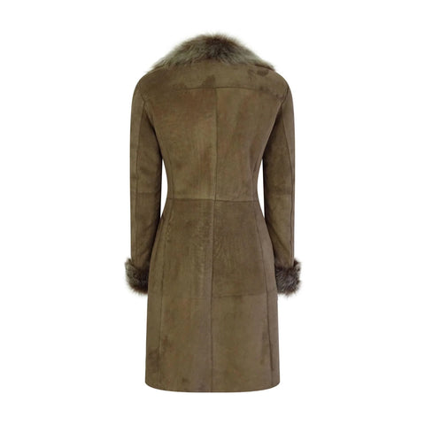 Women’s Italian-Style Real Sheepskin Suede Trench Coat – Tailored 3/4 Long Jacket