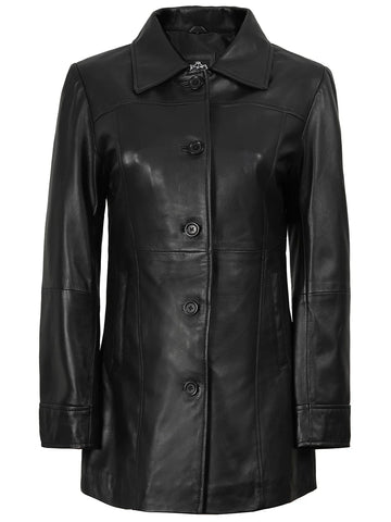 Kandis Women's Black 3/4 Length Leather Car Coat - Timeless Moto Essential