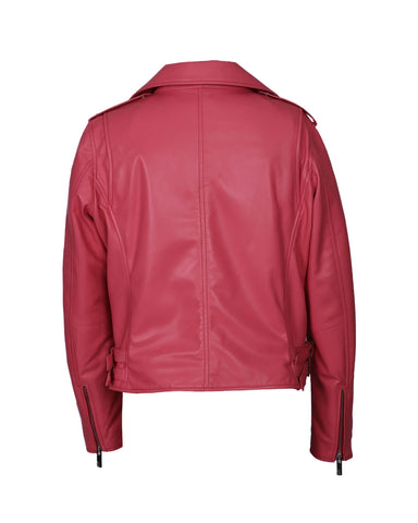 Women’s Carol Biker Leather Jacket – Shocking Pink Tapered-Fit Moto Jacket