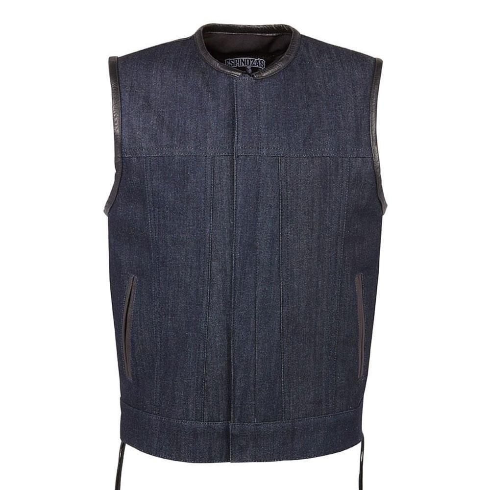 Denim Full Cut Vest Men's Motorcycle Biker Blue Denim Club Style Riding Sleeveless Vest