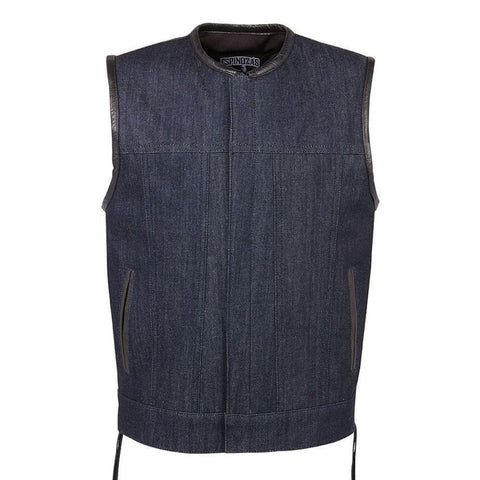 Denim Full Cut Vest Men's Motorcycle Biker Blue Denim Club Style Riding Sleeveless Vest