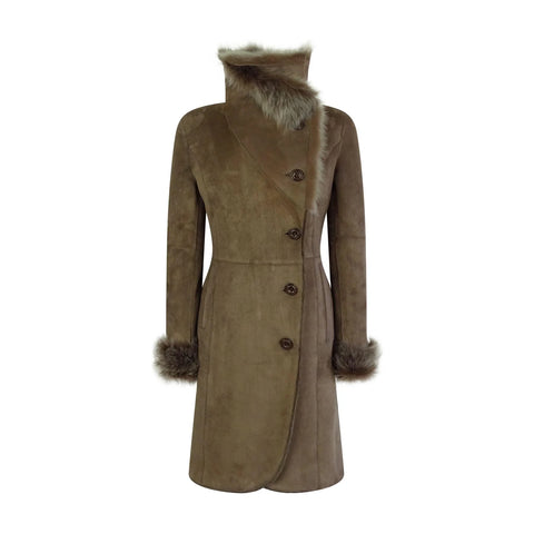 Women’s Italian-Style Real Sheepskin Suede Trench Coat – Tailored 3/4 Long Jacket