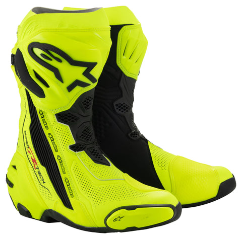 Alpinestars Supertech R Vented Motorcycle Boots — Neon Yellow Race Boots with Maximum Airflow, Premium Protection, and Track-Ready Performance