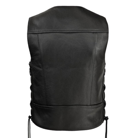 Men's Buffalo Nickel Leather Vest Black Motorcycle Biker Genuine Leather Riding Sleeveless Jacket