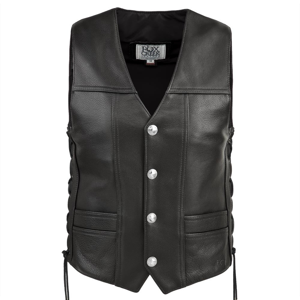 Men's Buffalo Nickel Leather Vest Black Motorcycle Biker Genuine Leather Riding Sleeveless Jacket