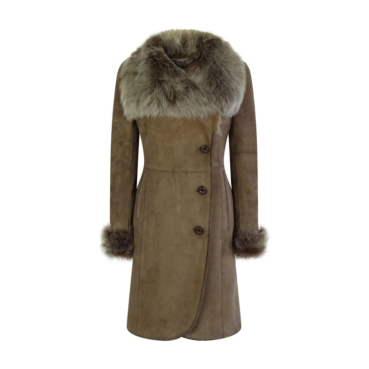 Women’s Italian-Style Real Sheepskin Suede Trench Coat – Tailored 3/4 Long Jacket