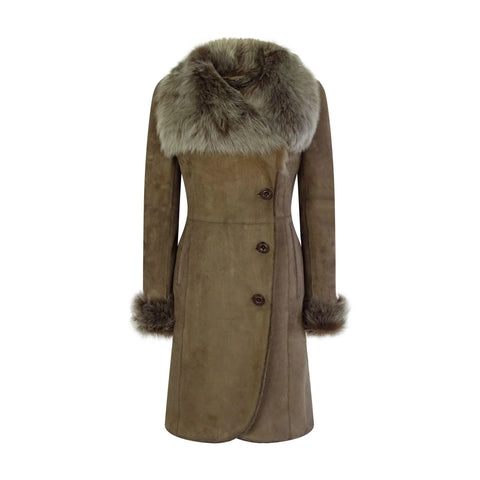 Women’s Italian-Style Real Sheepskin Suede Trench Coat – Tailored 3/4 Long Jacket