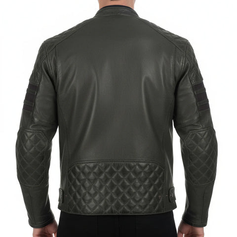 Dublin Olive Green Men’s Leather Motorcycle Jacket - Premium Retro Touring Gear
