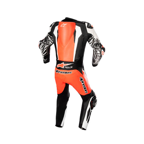 Racing Absolute V2 Kangaroo Leather Motorcycle Suit – 1 Piece Red Fluo, White & Black Racing Suit