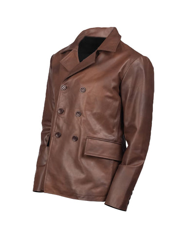 Men's Naval Leather Peacoat - Double-Breasted Sailor Rider Heritage