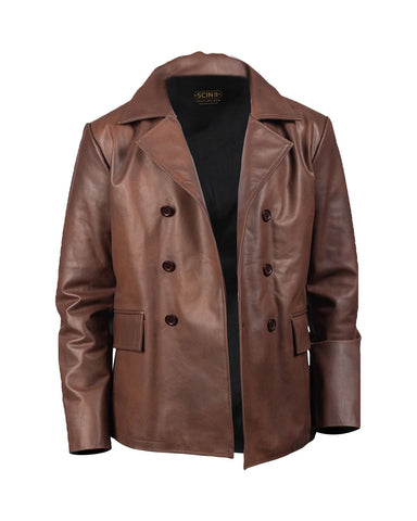 Men's Naval Leather Peacoat - Double-Breasted Sailor Rider Heritage