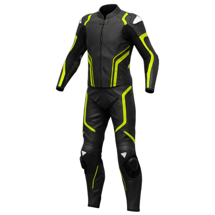 Neon Yellow One-Piece Motorcycle Leather Racing Suit