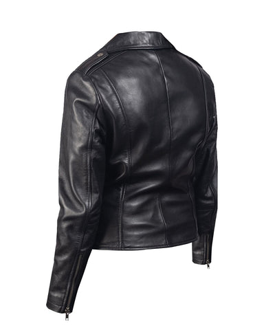Women’s Teresa Biker Leather Jacket – Premium Slim-Fit Asymmetric Moto Jacket