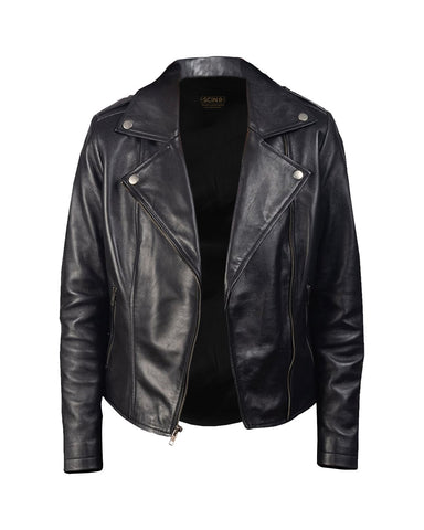 Women’s Teresa Biker Leather Jacket – Premium Slim-Fit Asymmetric Moto Jacket