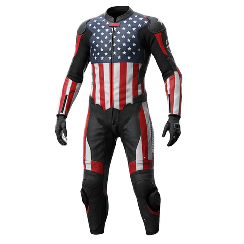 Custom Patriotic Motorcycle Racing Suit – CE-Approved Protection