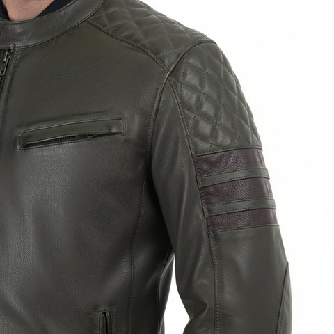 Dublin Olive Green Men’s Leather Motorcycle Jacket - Premium Retro Touring Gear