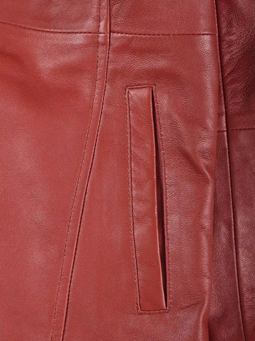 Kandis Women's Red Real Leather Car Coat - Bold 3/4 Statement Rider
