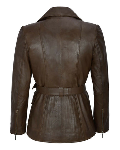 Women's Lyra Classic Leather Trench Coat - Timeless Moto Elegance
